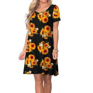 Sunflower Patterned Swing Dress